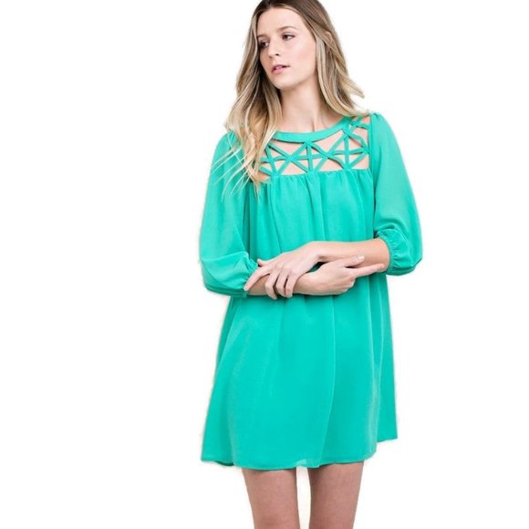 Kori America Lattice Baby Doll Dress, Green - Picture 3 of 6